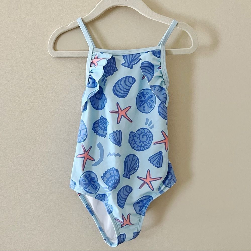 Toddler Girl’s Carter’s Blue Seashell Print One Piece Swimsuit